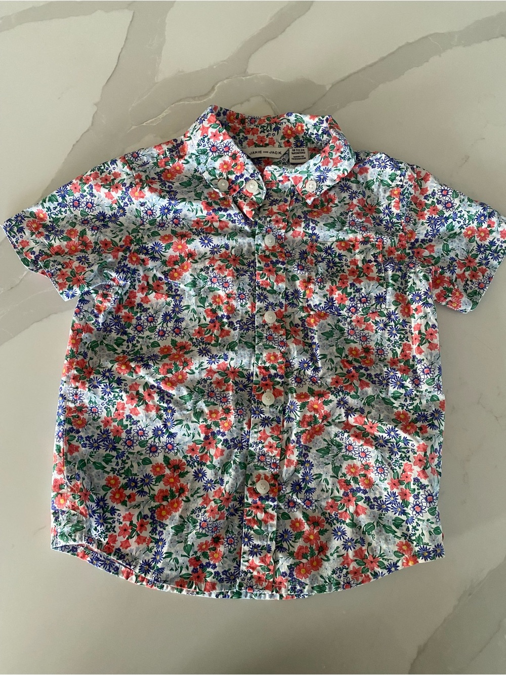 Janie and Jack Floral Short Sleeve Cotton Button-Front Shirt 18-24M